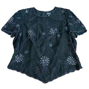 Vintage Silk Top Black size 14/16 Embellished Hand-Beaded y2k 90s Prom